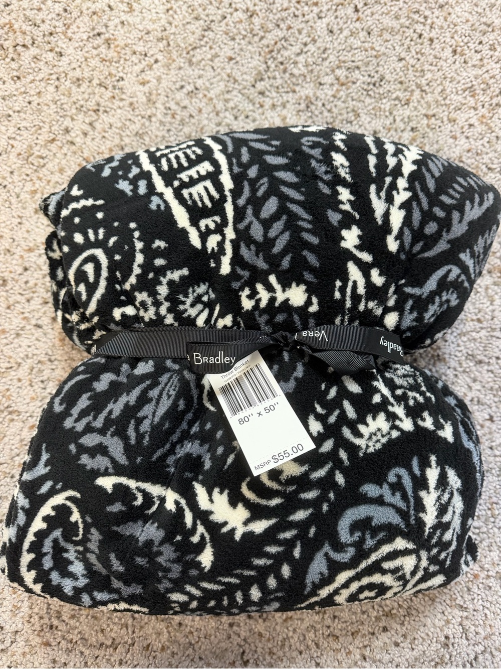 Black & Gray Paisley Plush Throw Blanket
